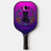 Black Cat Celestial Mystical Purple Pink Pickleball Paddle (Voorkant)