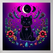 Black Cat Celestial Mystical Purple Pink Poster (Voorkant)