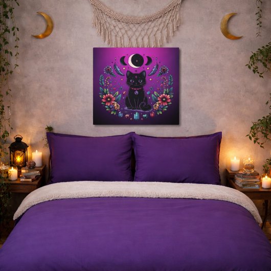 Black Cat Celestial Mystical Purple Pink Poster