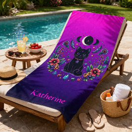 Black Cat Celestial Mystical Purple Pink Strandlaken