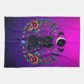 Black Cat Celestial Mystical Purple Pink Theedoek (Horizontaal)