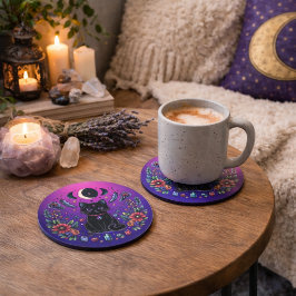 Black Cat Celestial Mystical Purple Pink Zandsteen Onderzetter
