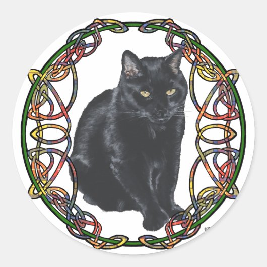 Black Cat Celtic Knotwork Ronde Sticker (Voorkant)