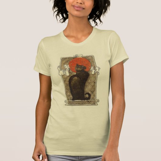 Black Cat / Chat ~ Art Nouveau Organic T-Shirt (Voorkant)