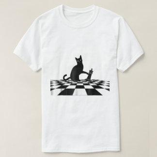 Black Cat Chess Checkmate Art T-shirt