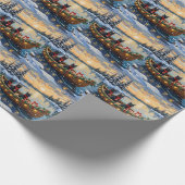 Black Cat Christmas Boat Holiday Cadeaupapier (Hoek)