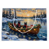 Black Cat Christmas Boat Holiday Groot Cadeauzakje (Voorkant)
