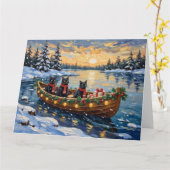 Black Cat Christmas Boat Holiday Kaart (Gele Bloem)