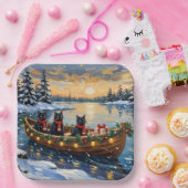 Black Cat Christmas Boat Holiday Papieren Bordje (Feest)