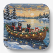 Black Cat Christmas Boat Holiday Papieren Bordje (Voorkant)