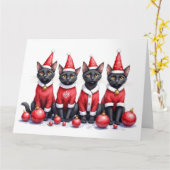 Black Cat Christmas Dress Santa Hat Kaart (Gele Bloem)