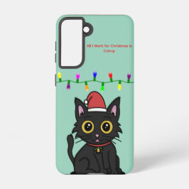 Black Cat Christmas Galaxy Case – Light Green Samsung Galaxy Hoesje