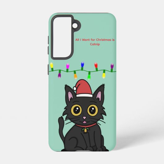 Black Cat Christmas Galaxy Case – Light Green Samsung Galaxy Hoesje (Achterkant)