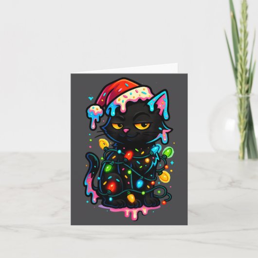 Black Cat Christmas Ice Cream Drip Santa Hat Cute  Kaart (Voorkant)