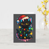 Black Cat Christmas Ice Cream Drip Santa Hat Cute  Kaart (Gele Bloem)