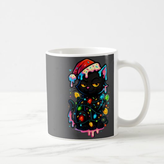 Black Cat Christmas Ice Cream Drip Santa Hat Cute Koffiemok (Rechts)