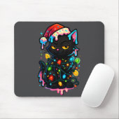 Black Cat Christmas Ice Cream Drip Santa Hat Cute  Muismat (Met muis)
