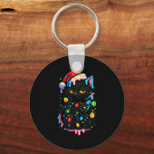 Black Cat Christmas Ice Cream Drip Santa Hat Cute  Sleutelhanger (Voorkant)