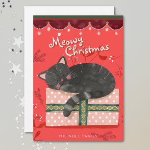 Black Cat Christmas Illustration Flat Holiday Kaar Feestdagenkaart