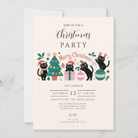 Black Cat Christmas Kaart (Voorkant)