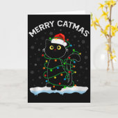 Black Cat Christmas Light Cat Wearing Santa Hat Me Kaart (Gele Bloem)