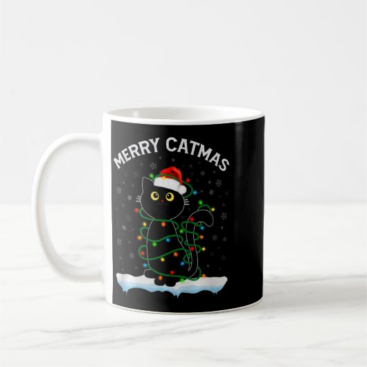 Black Cat Christmas Light Cat Wearing Santa Hat Me Koffiemok (Links)