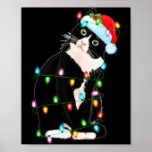 Black Cat Christmas Lights Funny Santa Hat Black C Poster (Voorkant)