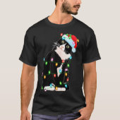 Black Cat Christmas Lights Funny Santa Hat Black C T-shirt (Voorkant)