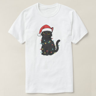 Black Cat Christmas Lights – Funny Santa Kitten  T-shirt