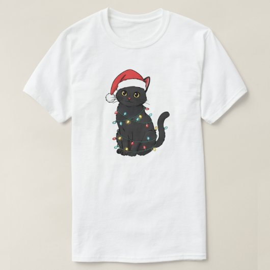 Black Cat Christmas Lights – Funny Santa Kitten  T-shirt (Design voorkant)