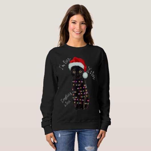 Black Cat Christmas Lights  I'm Fine It's Fine Trui (Voorkant volledig)