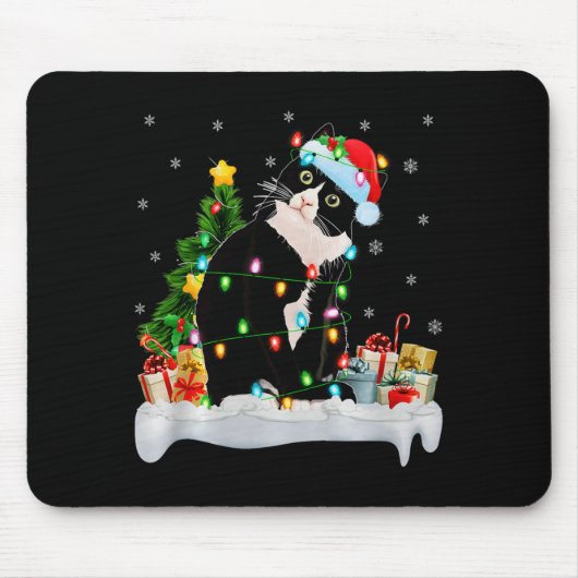 Black Cat Christmas Lights Santa Hat Black Cat Lov Muismat (Voorkant)