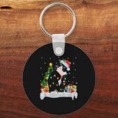 Black Cat Christmas Lights Santa Hat Black Cat Lov Sleutelhanger (Voorkant)
