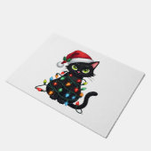 Black Cat Christmas Lights Santa Hat Funny Xmas Ca Deurmat (Schuin)