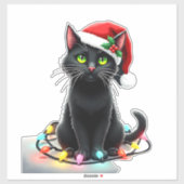 Black Cat Christmas Lights Santa Hat Funny Xmas Ca Sticker (Vel)
