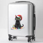 Black Cat Christmas Lights Santa Hat Funny Xmas Ca Sticker (Koffer)