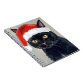 Black Cat | Christmas Painting Santa Hat Notitieboek (Rechterzijde)