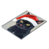 Black Cat | Christmas Painting Santa Hat Notitieboek (Linkerzijde)