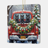 Black Cat Christmas Red Truck Holiday Keramisch Ornament (Links)