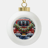 Black Cat Christmas Red Truck Holiday Keramische Bal Ornament (Voorkant)