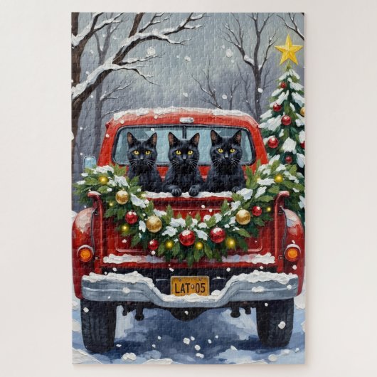 Black Cat Christmas Red Truck Holiday Legpuzzel (Verticaal)