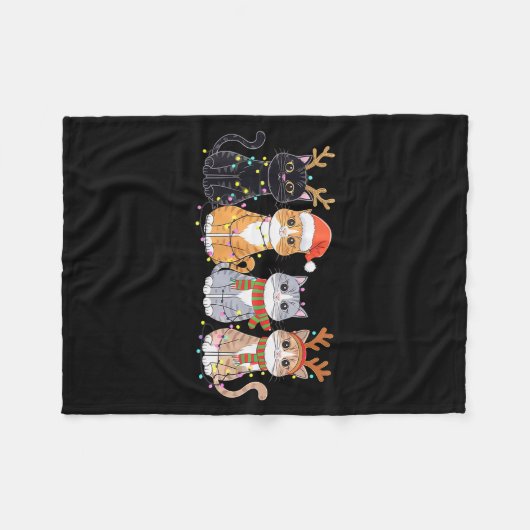 Black Cat Christmas Santa Hat Funny Meowy Cat Fleece Deken (Voorkant (Horizontaal))