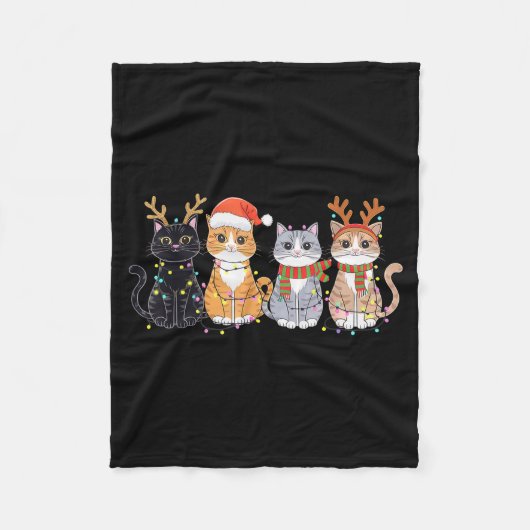 Black Cat Christmas Santa Hat Funny Meowy Cat  Fleece Deken (Voorkant)