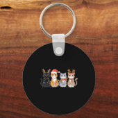 Black Cat Christmas Santa Hat Funny Meowy Cat  Sleutelhanger (Voorkant)