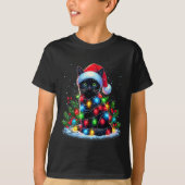 Black Cat Christmas Santa Hat Funny Meowy Cats T-shirt (Voorkant)