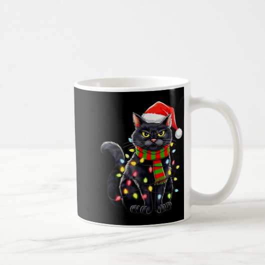 Black Cat Christmas Santa Hat Funny Meowy Cats Wom Koffiemok (Rechts)