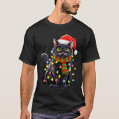 Black Cat Christmas Santa Hat Funny Meowy Cats Wom T-shirt (Voorkant)