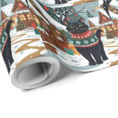 Black Cat Christmas Snow Holiday Cadeaupapier (Rol Hoek)