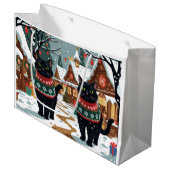 Black Cat Christmas Snow Holiday Groot Cadeauzakje (Voorkant Gekanteld)