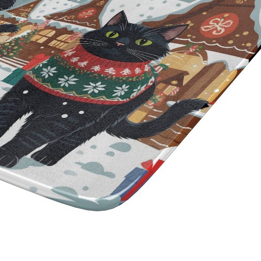 Black Cat Christmas Snow Holiday Snijplank (Hoek)